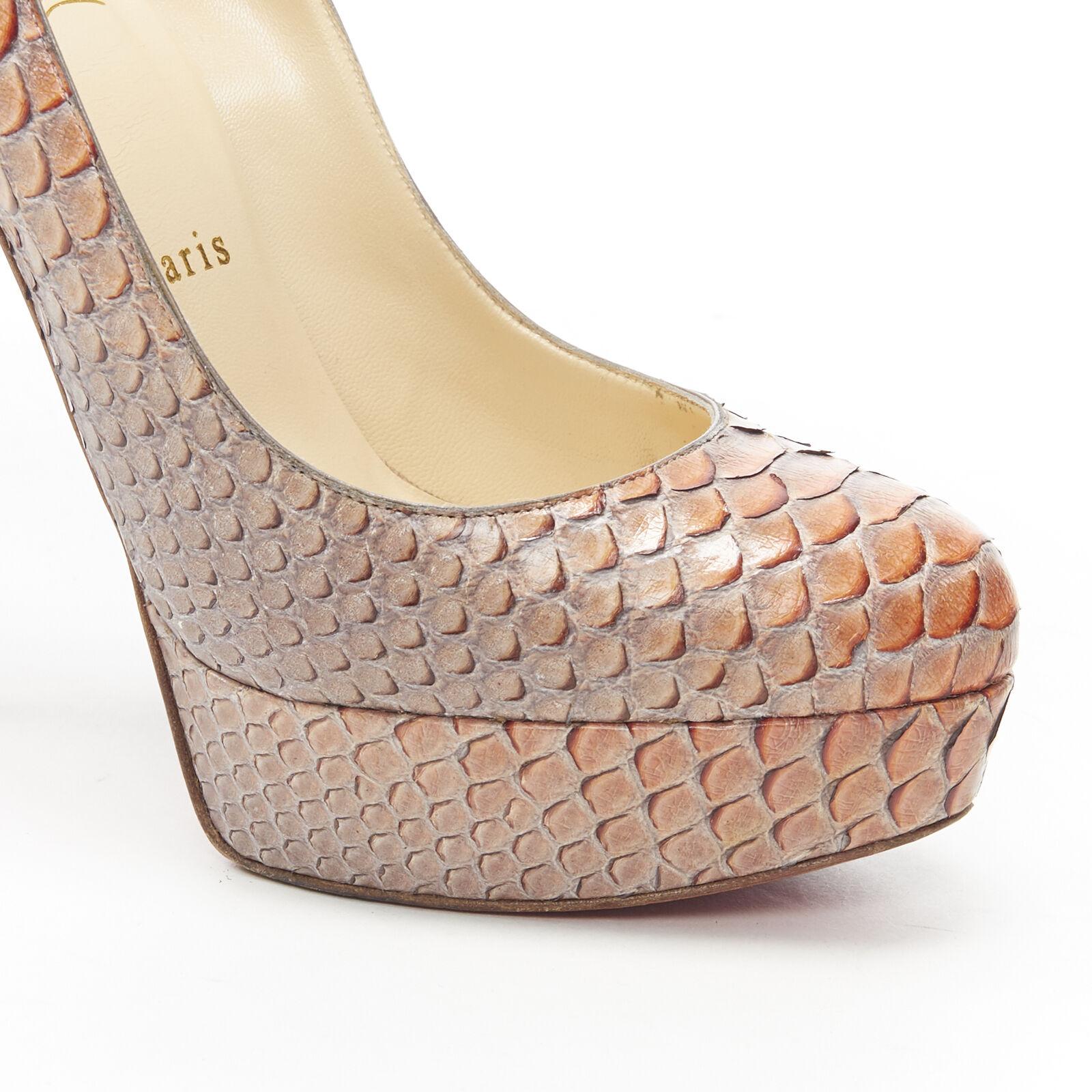 CHRISTIAN LOUBOUTIN Bianca 140 orange grey scaled leather platform pump EU37.5 For Sale 3