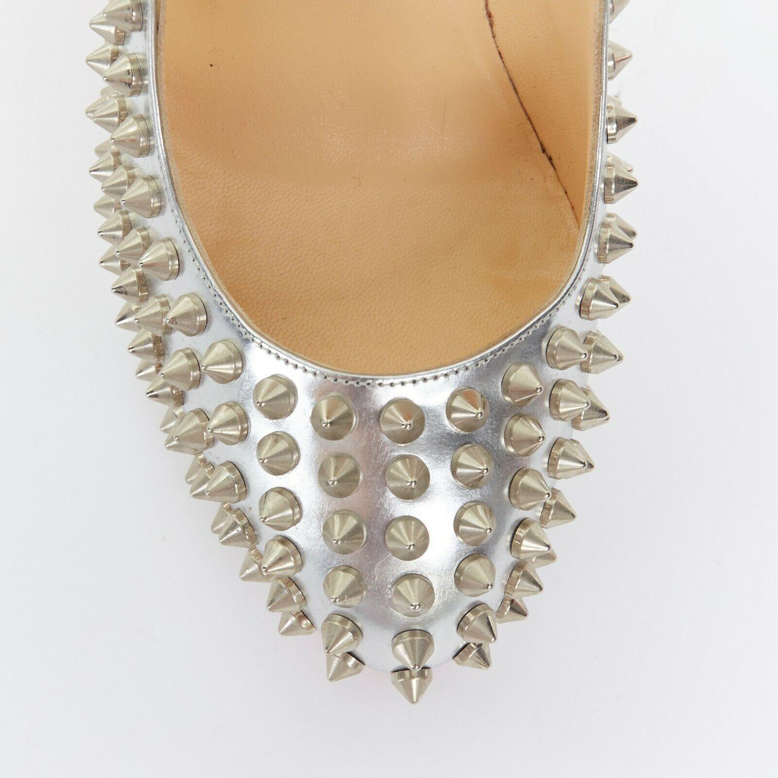 CHRISTIAN LOUBOUTIN Bianca Spikes 140 silver studded platform pumps EU37.5 In Excellent Condition In Hong Kong, NT