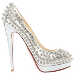 CHRISTIAN LOUBOUTIN Bianca Spikes 140 silver studded platform pumps EU37.5