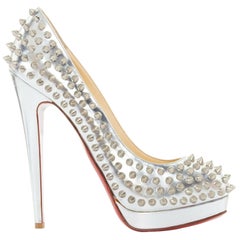 CHRISTIAN LOUBOUTIN Bianca Spikes 140 silver studded platform pumps EU37.5