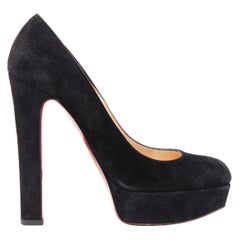 CHRISTIAN LOUBOUTIN Bibi 140 black suede almond toe platform chunky heel EU38.5