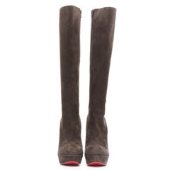 CHRISTIAN LOUBOUTIN Bibi Botta 140 brown suede platform tall boot EU38.5