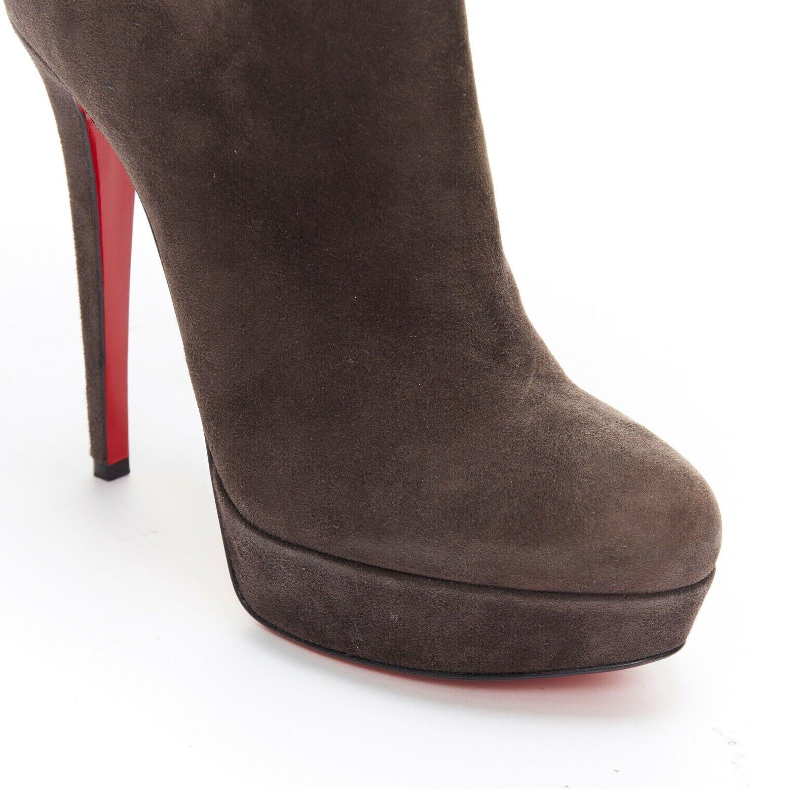 CHRISTIAN LOUBOUTIN Bibi Botta 140 brown suede platform tall boot EU38.5 In Excellent Condition In Hong Kong, NT
