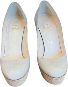 Christian Louboutin Size 37 / 7 Bibi Nude Leather Platform Pumps Red Sole Heels