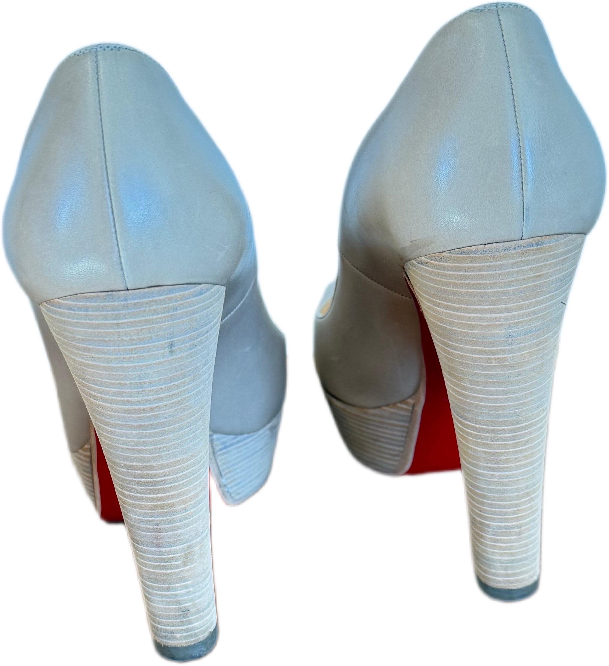 Gray Christian Louboutin Bibi Nude Leather Platform Pumps Red Sole Heels Sz 37 US 7 For Sale