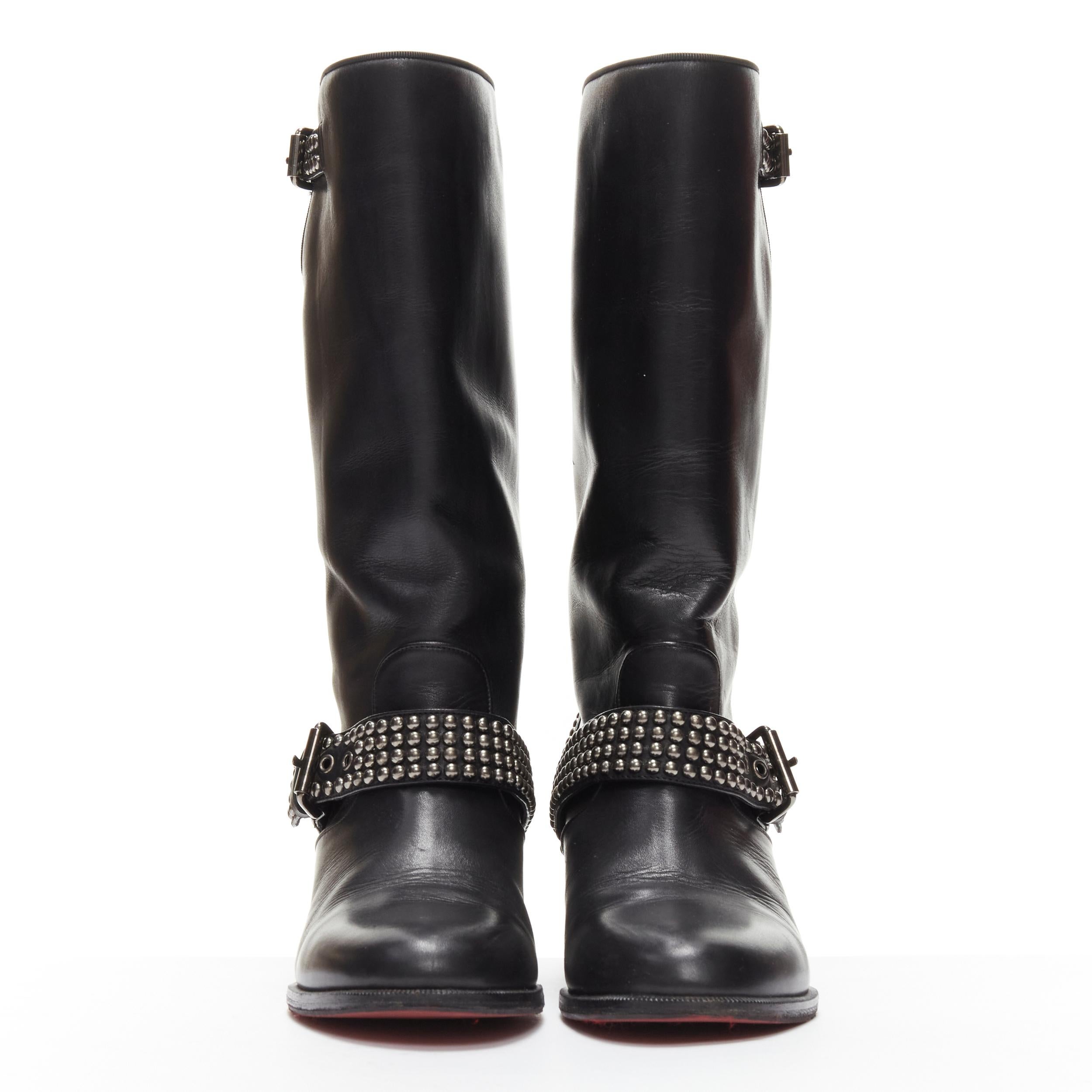 Noir CHRISTIAN LOUBOUTIN Bicloubutu bottes compensées noires à boucle cloutée pointure d'araignée EU37,5 en vente