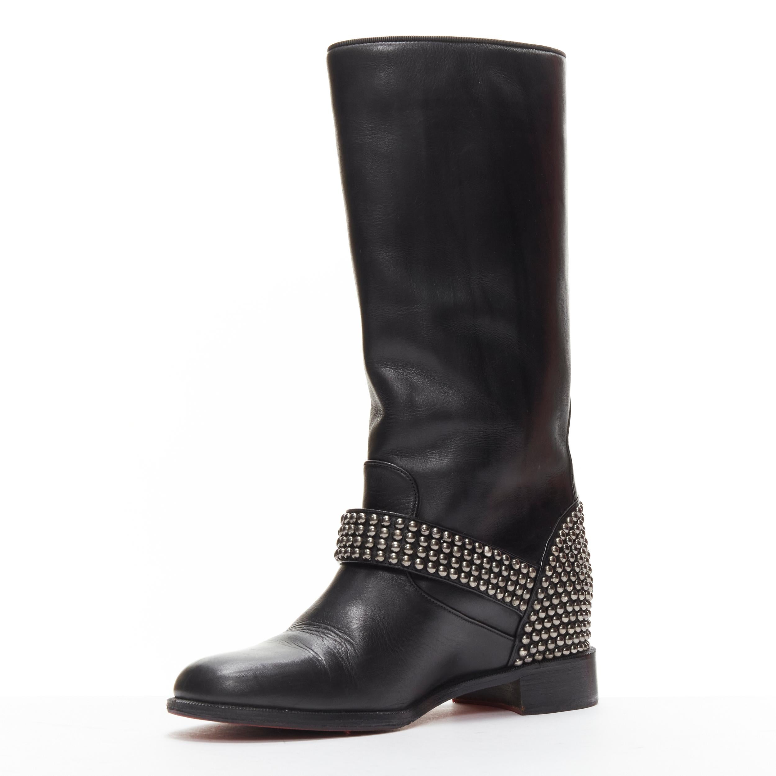 CHRISTIAN LOUBOUTIN Bicloubutu bottes compensées noires à boucle cloutée pointure d'araignée EU37,5 Bon état - En vente à Hong Kong, NT