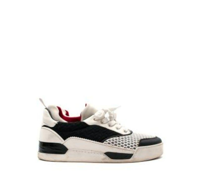 Gray Christian Louboutin Bicolour Mesh & Leather Trainers For Sale