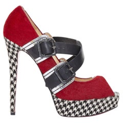 CHRISTIAN LOUBOUTIN Bikiki 140 red houndstooth calf hair platform heels EU38