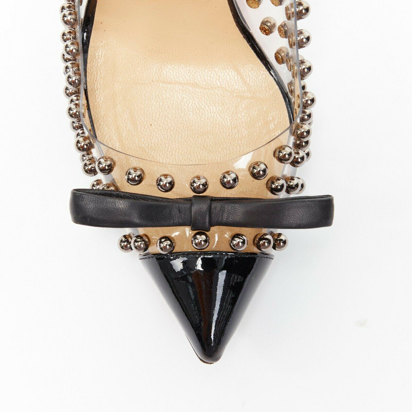 CHRISTIAN LOUBOUTIN Bille Et Boule 100 studded PVC bow patent pointy pump EU37.5 In Excellent Condition In Hong Kong, NT