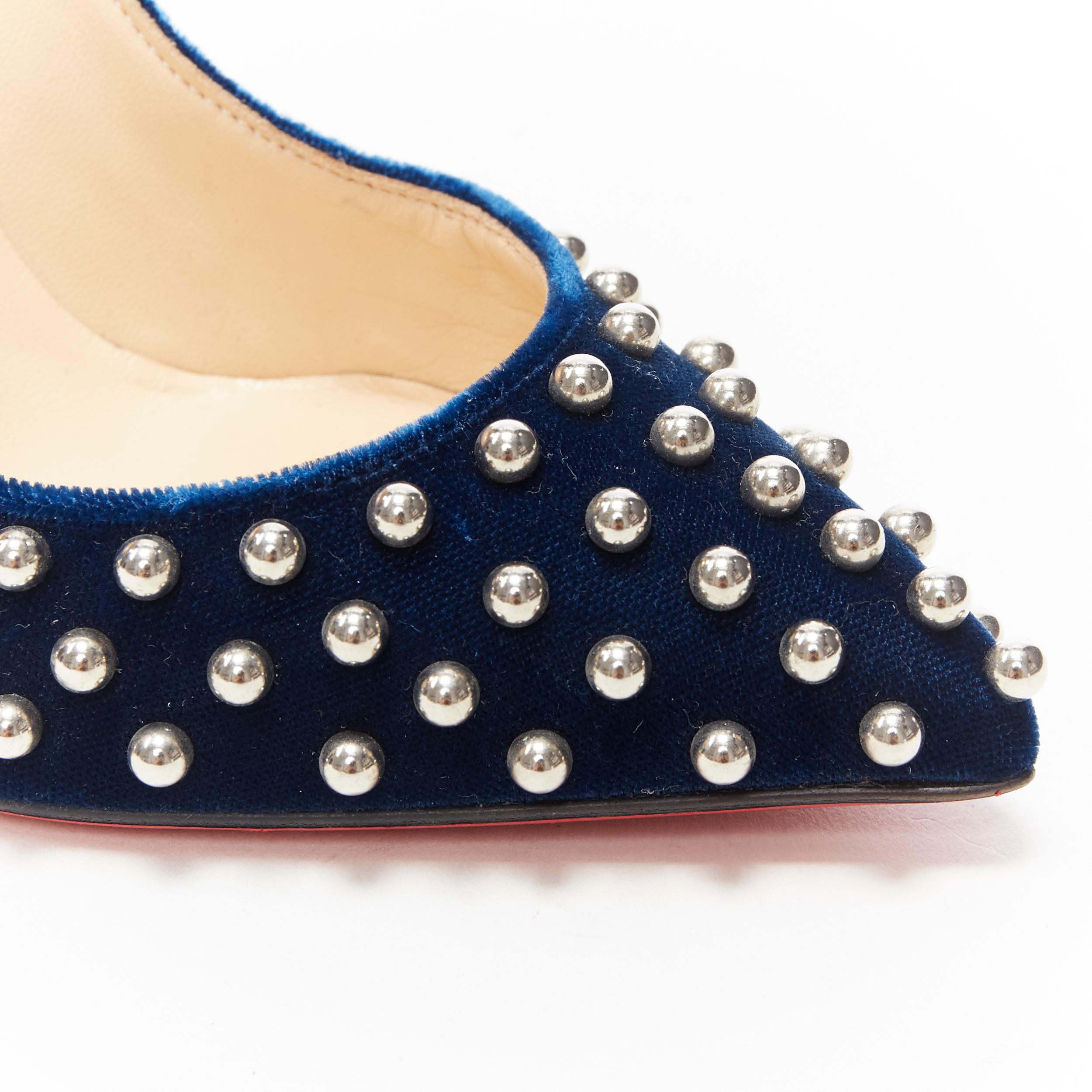 CHRISTIAN LOUBOUTIN Billy 110 blue velvet silver all-over stud pump EU36.5
Brand: Christian Louboutin
Designer: Christian Louboutin
Model Name / Style: Billy 110
Material: Velvet
Color: Blue and silver
Pattern: Solid
Lining material: Leather
Extra