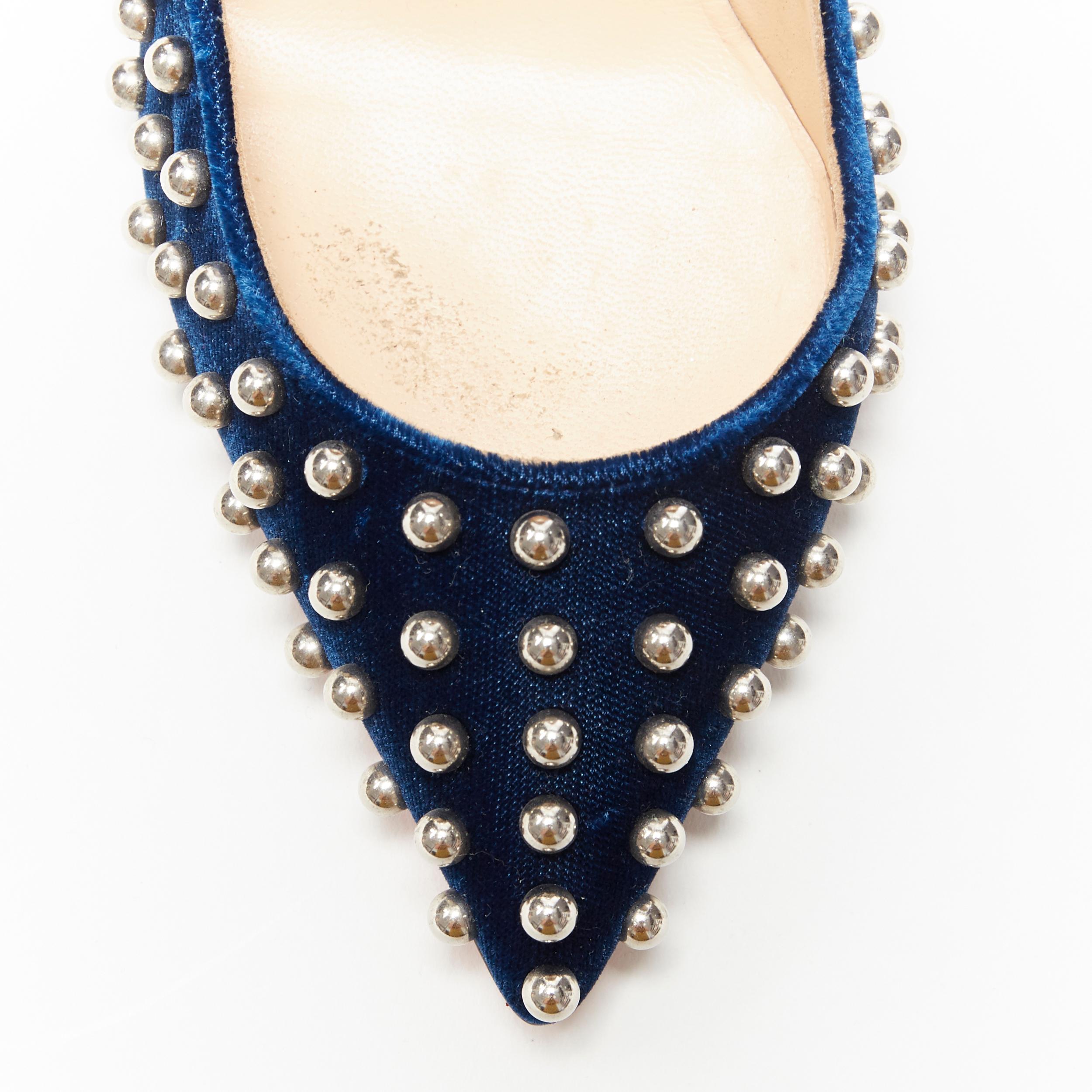 CHRISTIAN LOUBOUTIN Billy 110 blue velvet silver all-over stud pump EU36.5 2