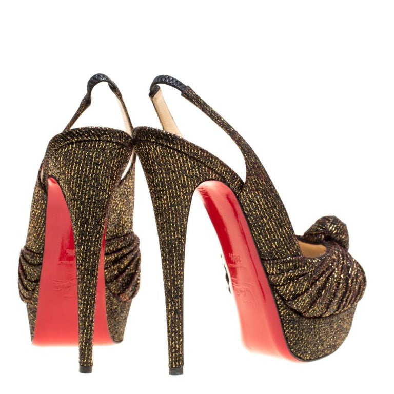 Christian Louboutin Black and Gold Glitter Fabric Jenny Platform ...