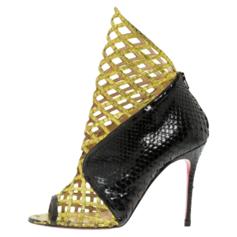Christian Louboutin Black and Gold Python Bougliona Cage Ankle Boots Size 38.5