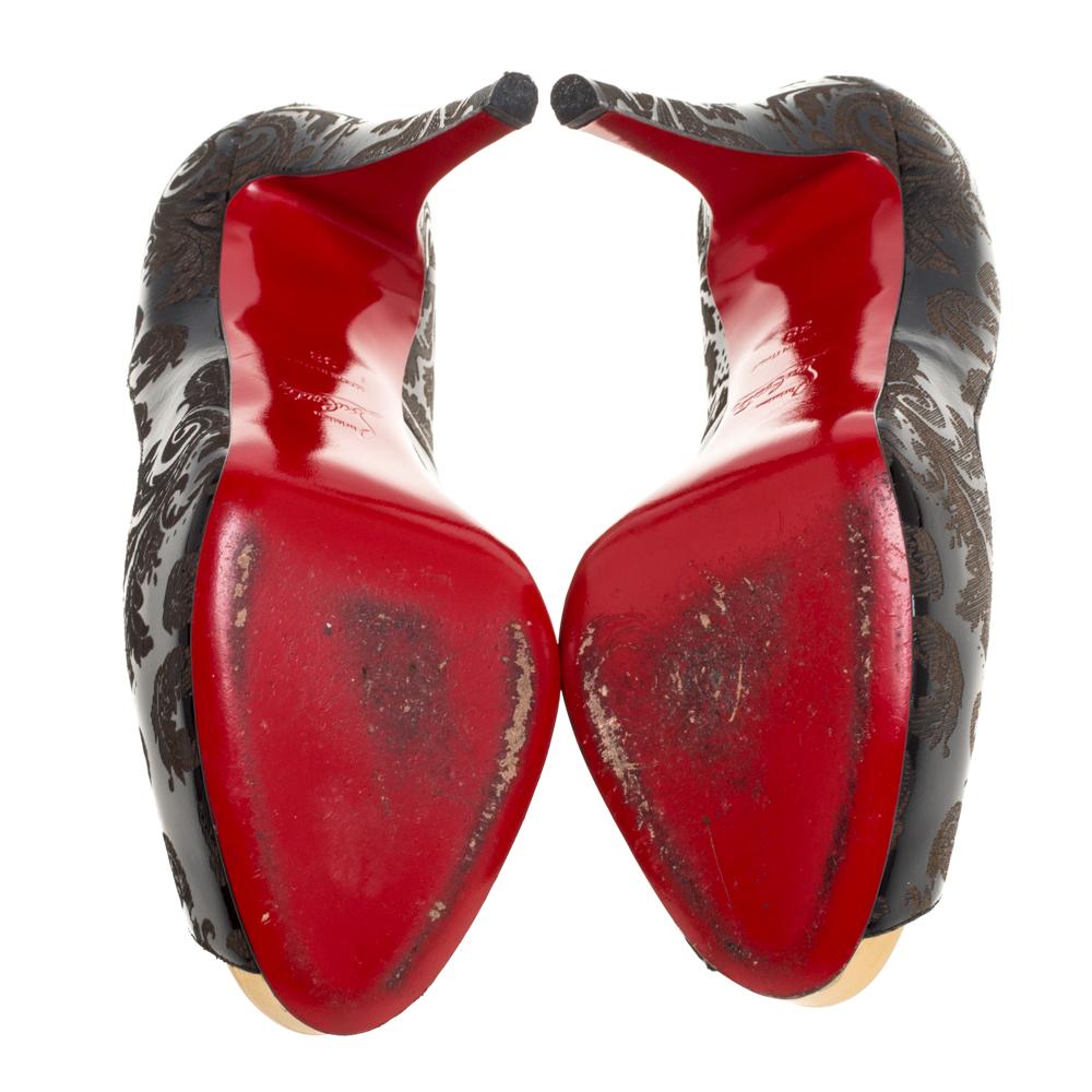Christian Louboutin Black Arabesque Patent Leather Peep Toe Platform  Size 38 3