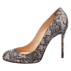 Christian Louboutin Black/Beige Lace and Satin Fifi Round Toe Pumps Size 39