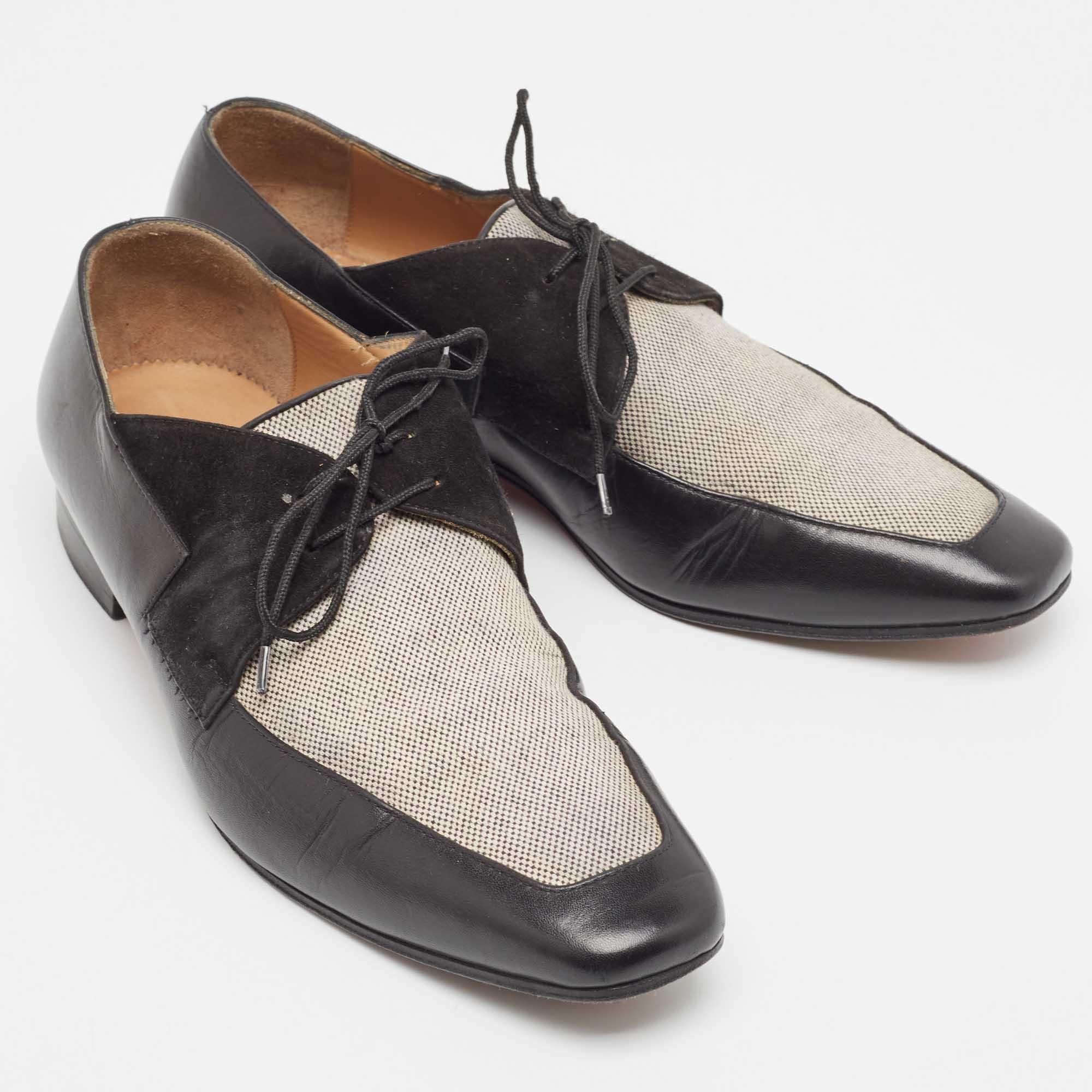Men's Christian Louboutin Black/Beige Leather and Canvas Orleans Lace Up Derby Size 41