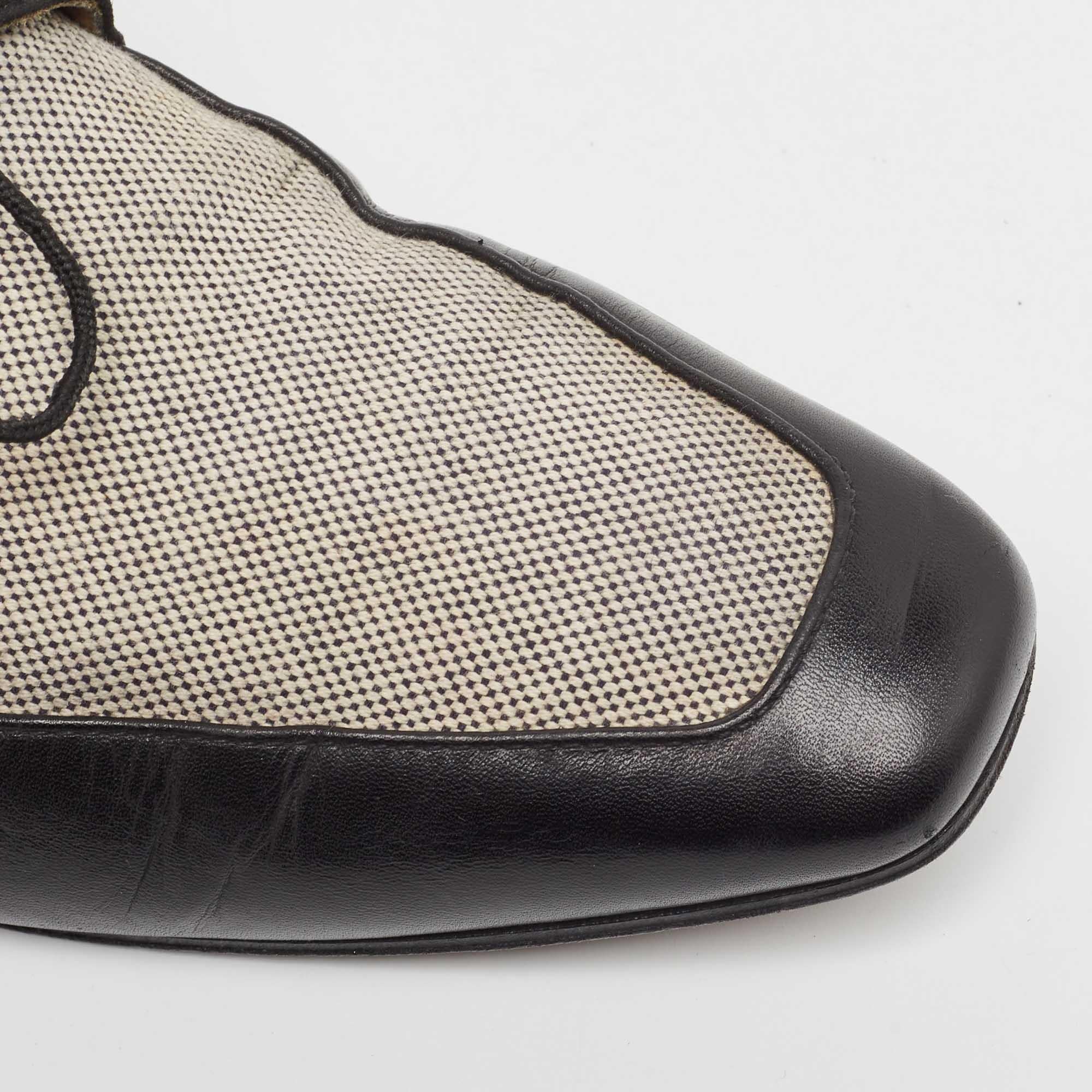 Christian Louboutin Black/Beige Leather and Canvas Orleans Lace Up Derby Size 41 4