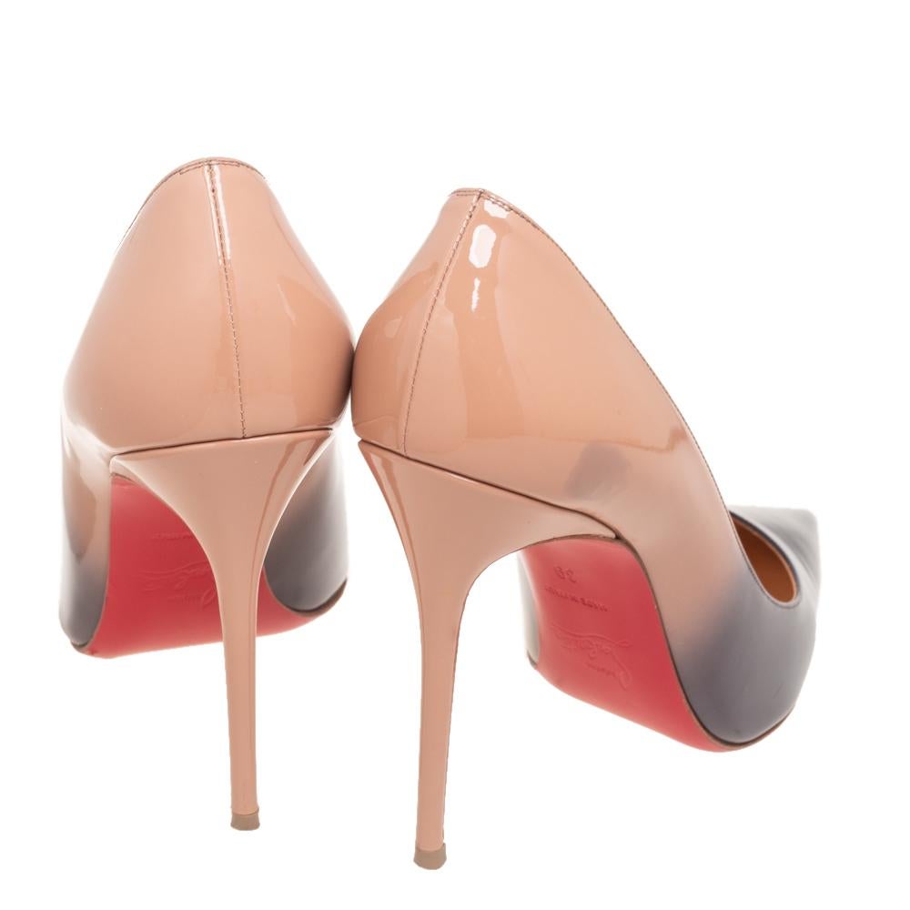 Christian Louboutin Black/Beige Patent Leather Kate Pointed-Toe Pumps Size 39 In Good Condition In Dubai, Al Qouz 2