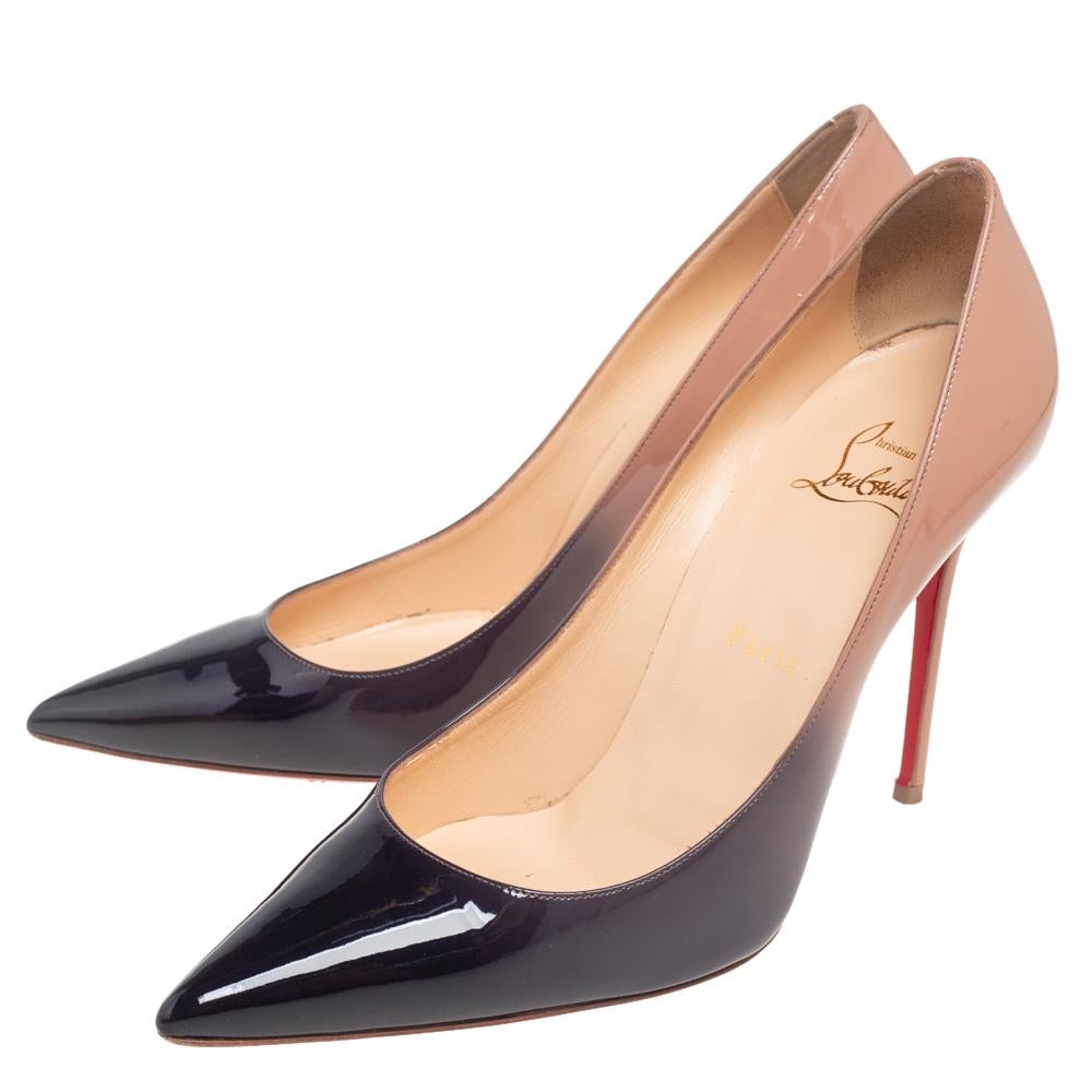 Christian Louboutin Black/Beige Patent Leather Kate Pointed-Toe Pumps Size 39 4