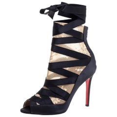 Christian Louboutin Black/Beige Petit Fee Ankle Boots Size 38