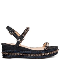 CHRISTIAN LOUBOUTIN schwarz-blaue PYRACLOU 60 Sandalen Schuhe 39 Größe 38,5