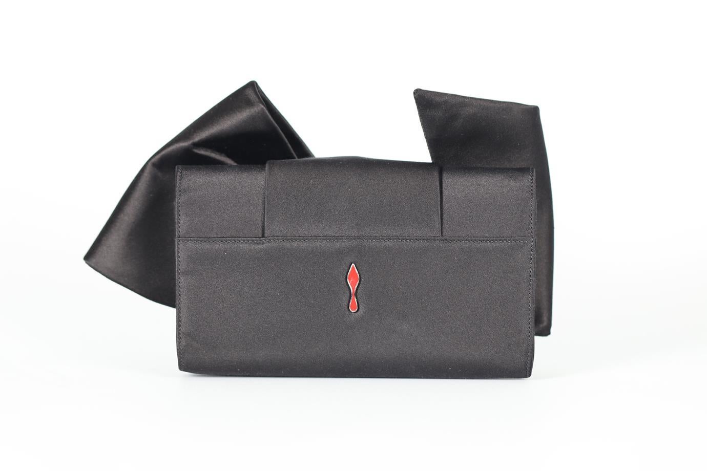 Christian Louboutin Black Bow Detailed Satin Clutch In Good Condition For Sale In London, GB