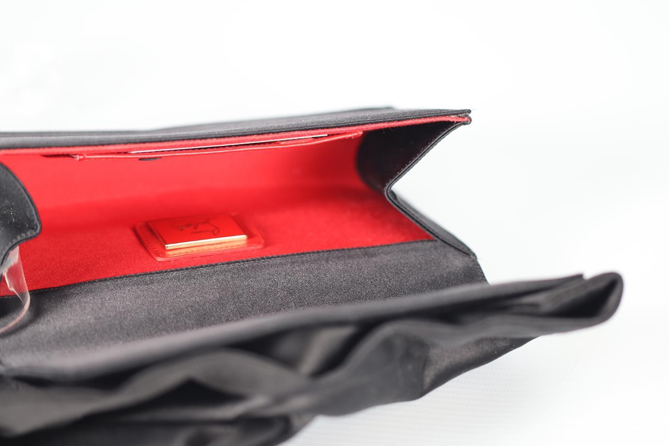Christian Louboutin Black Bow Detailed Satin Clutch For Sale 3