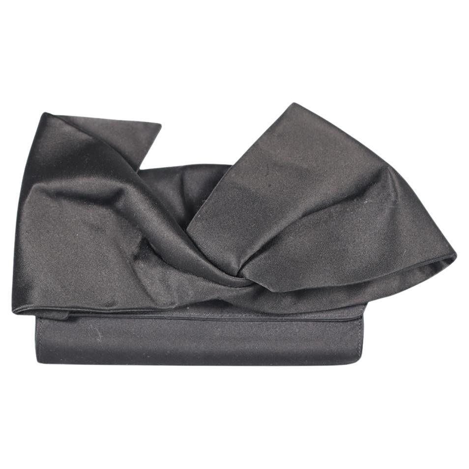 Christian Louboutin Black Bow Detailed Satin Clutch For Sale
