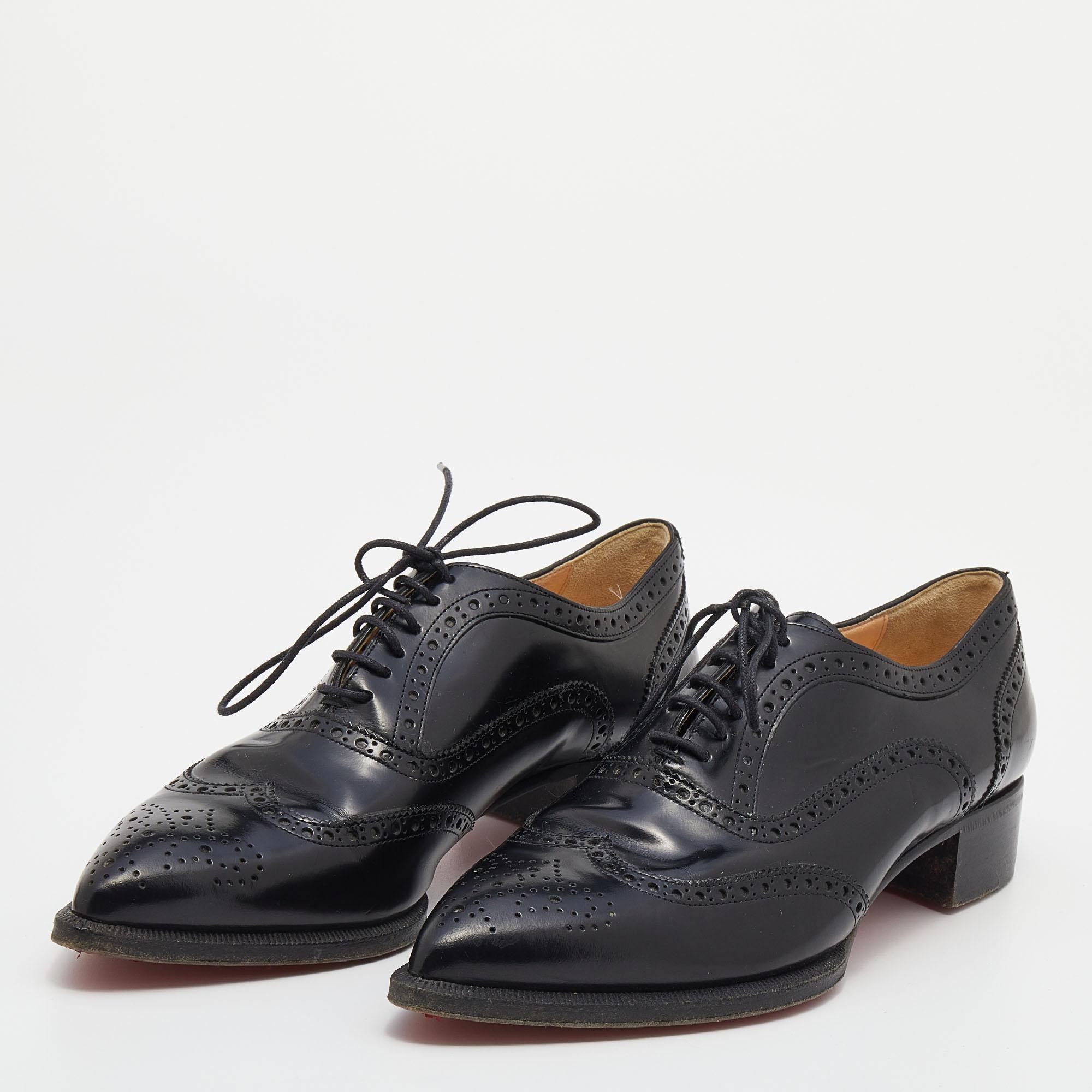 Christian Louboutin Black Brogue Leather Zazou Lace Up Oxfords Size 39