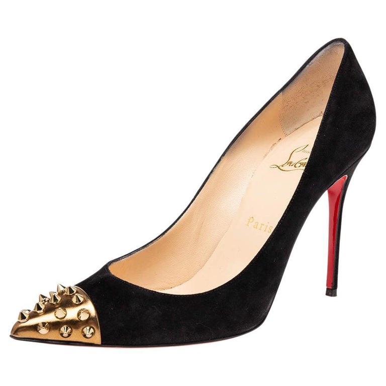 Christian Louboutin Black/Bronze Suede Geo Studded CapToe Pumps Size