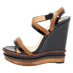 Christian Louboutin Black/Brown Patent and Leather Trepi Wedge Sandals Size 40 Christian Louboutin Black/Brown Patent and Leather Trepi Wedge Sandals Size 40