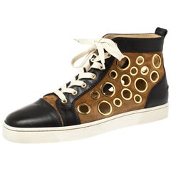 Christian Louboutin Black/Brown Suede and Leather Bubble High-Top Size 42.5