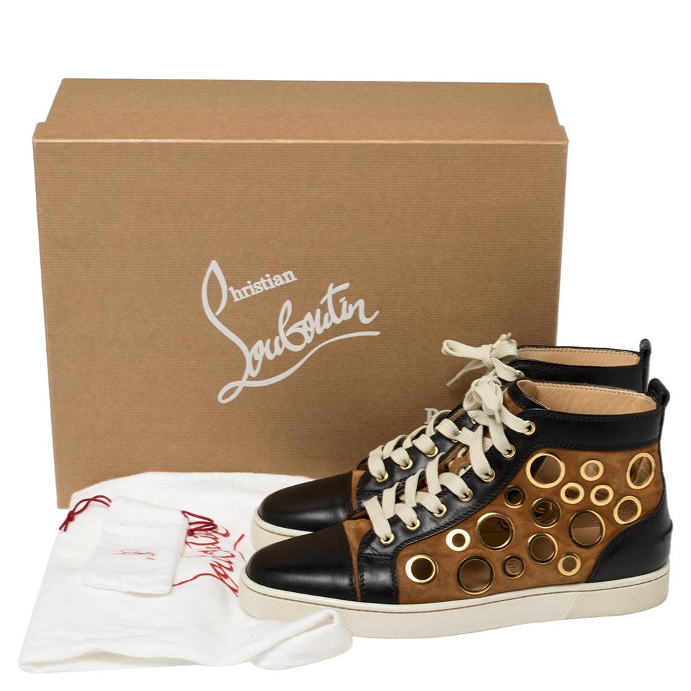 Christian Louboutin Black/Brown Suede Bubble High Top Sneakers Size 41.5 3