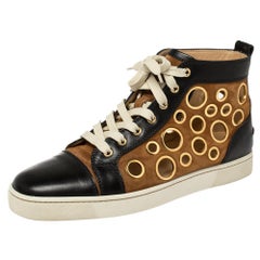 Christian Louboutin Black/Brown Suede Bubble High Top Sneakers Size 41.5