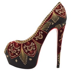 Christian Louboutin Black/Burgundy Embroidered Satin and Velvet Highness Somberr