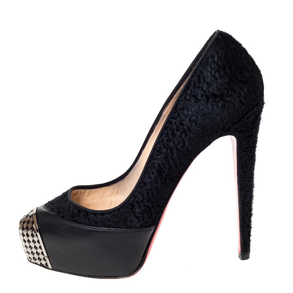 Christian Louboutin Black Calf Hair and Leather Maggie Cap Toe Pumps Size 38 1