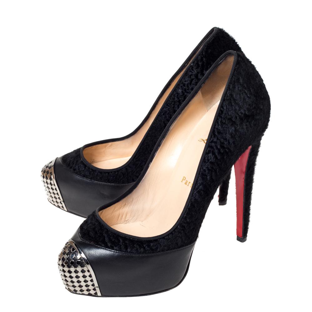 Christian Louboutin Black Calf Hair and Leather Maggie Cap Toe Pumps Size 38 3