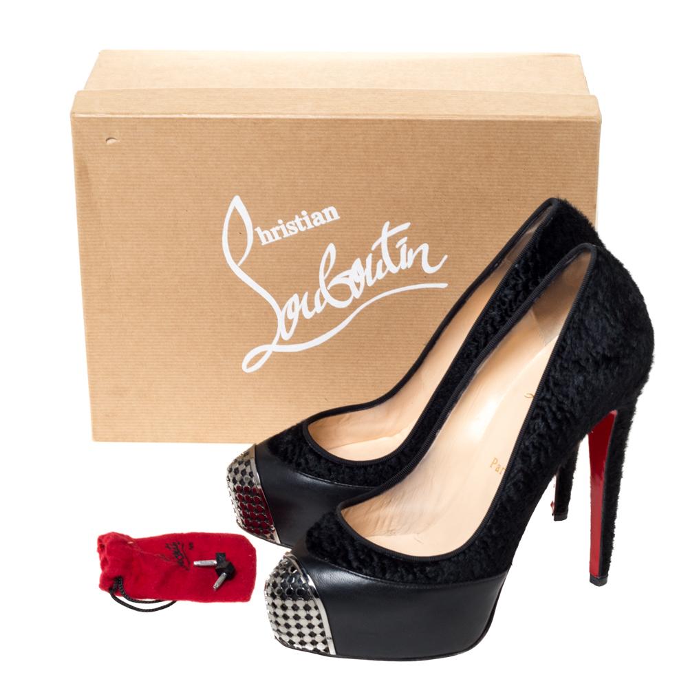 Christian Louboutin Black Calf Hair and Leather Maggie Cap Toe Pumps Size 38 4