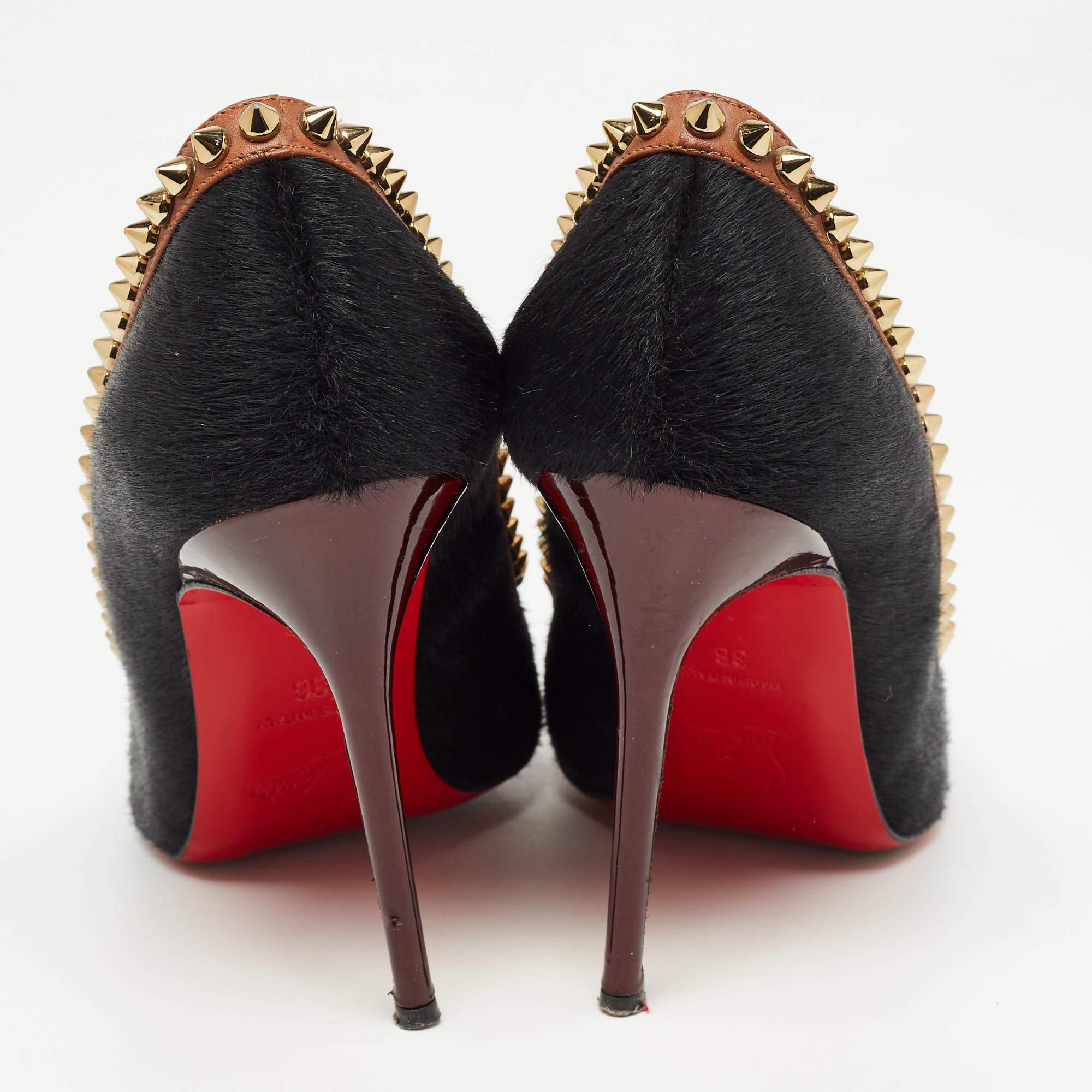 Christian Louboutin Black Calf Hair and Leather Malabar Hill Pumps Size 36 For Sale 2