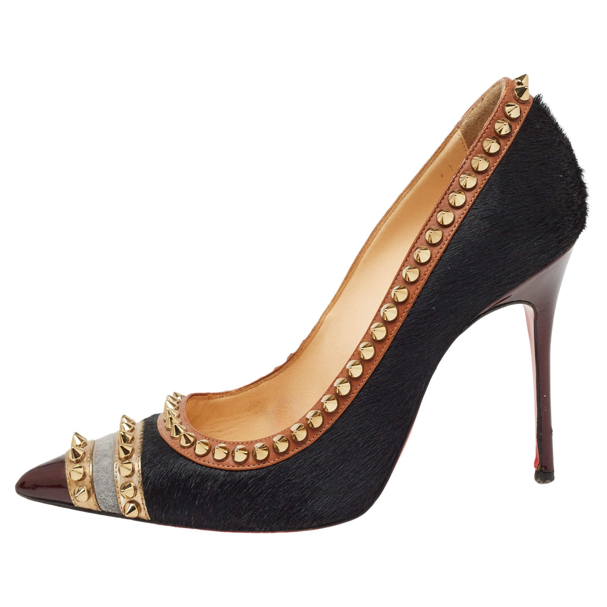 Christian Louboutin Black Calf Hair and Leather Malabar Hill Pumps Size 36 For Sale