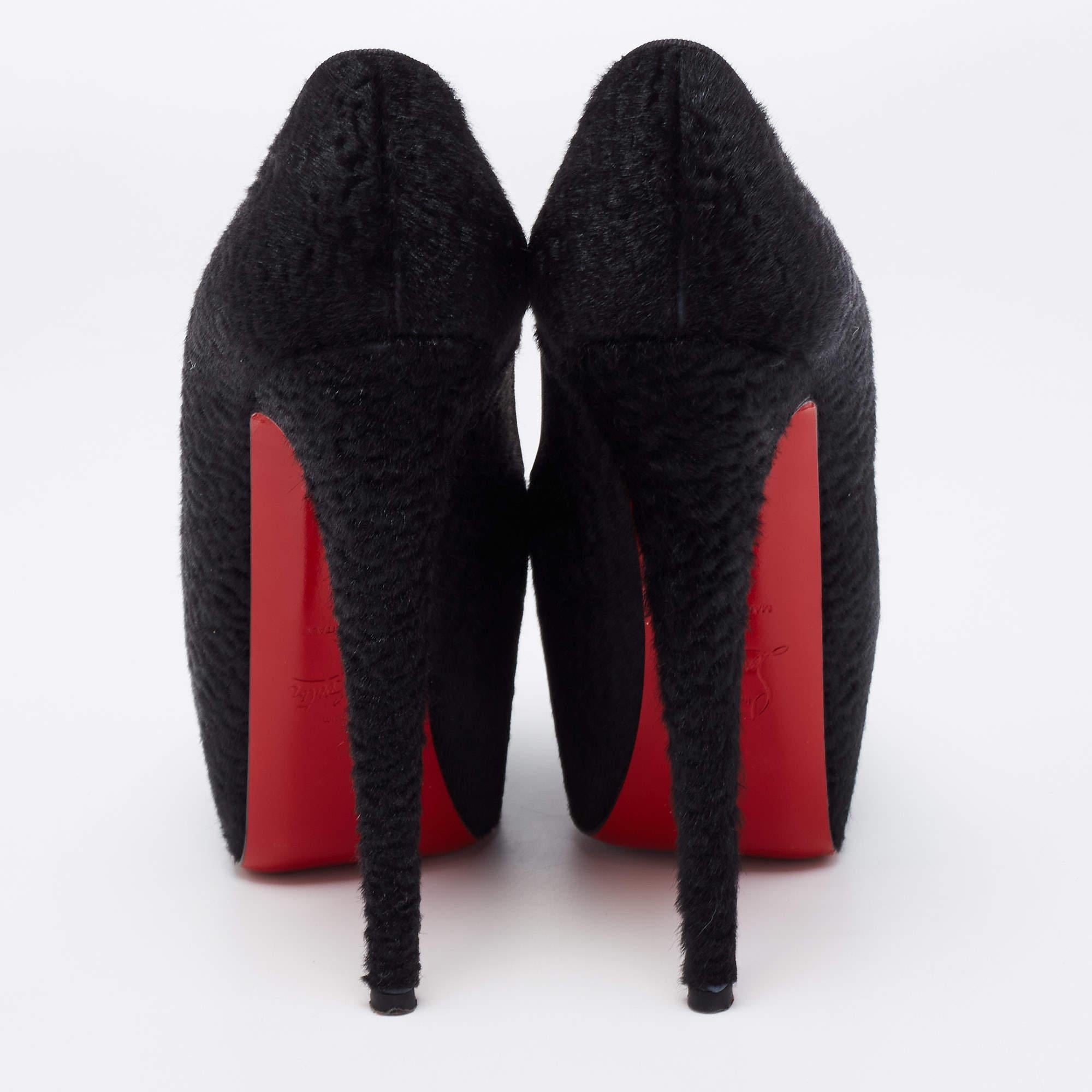 Christian Louboutin's timeless aesthetic and impeccable craftsmanship in shoemaking is evident in these statement pumps. Made from calf hair in a black shade, the sleek cuts will accentuate the curve of your feet. Finished off with high heels and
