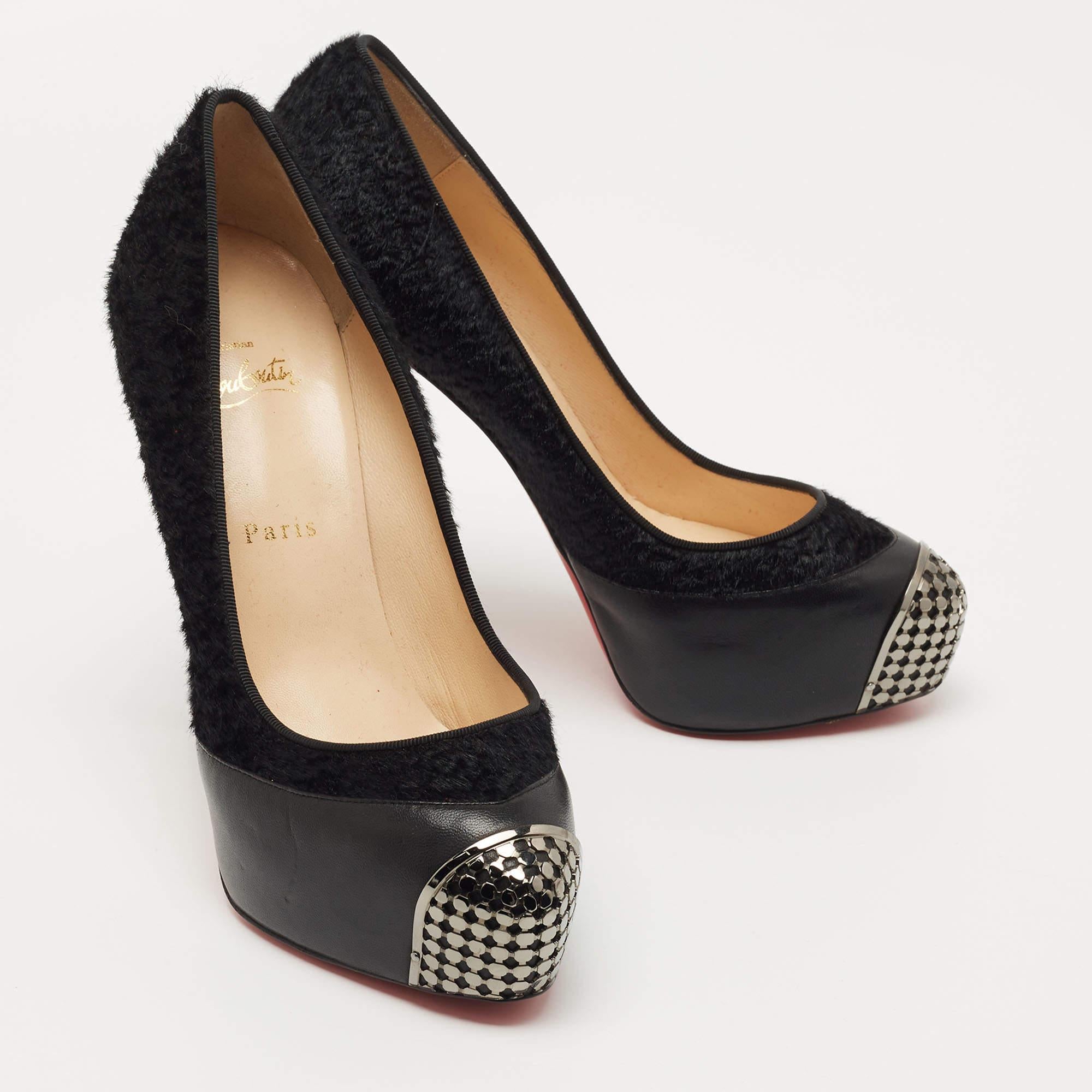 Christian Louboutin Black Calfhair and Leather Maggie Pumps Size 40 For Sale 1