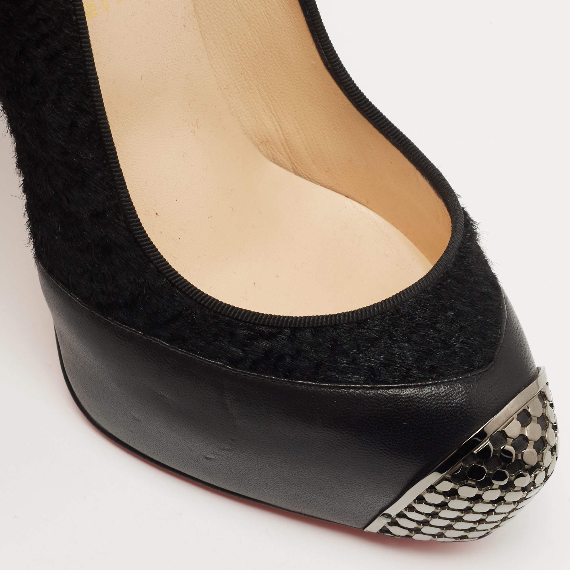 Christian Louboutin Black Calfhair and Leather Maggie Pumps Size 40 For Sale 2