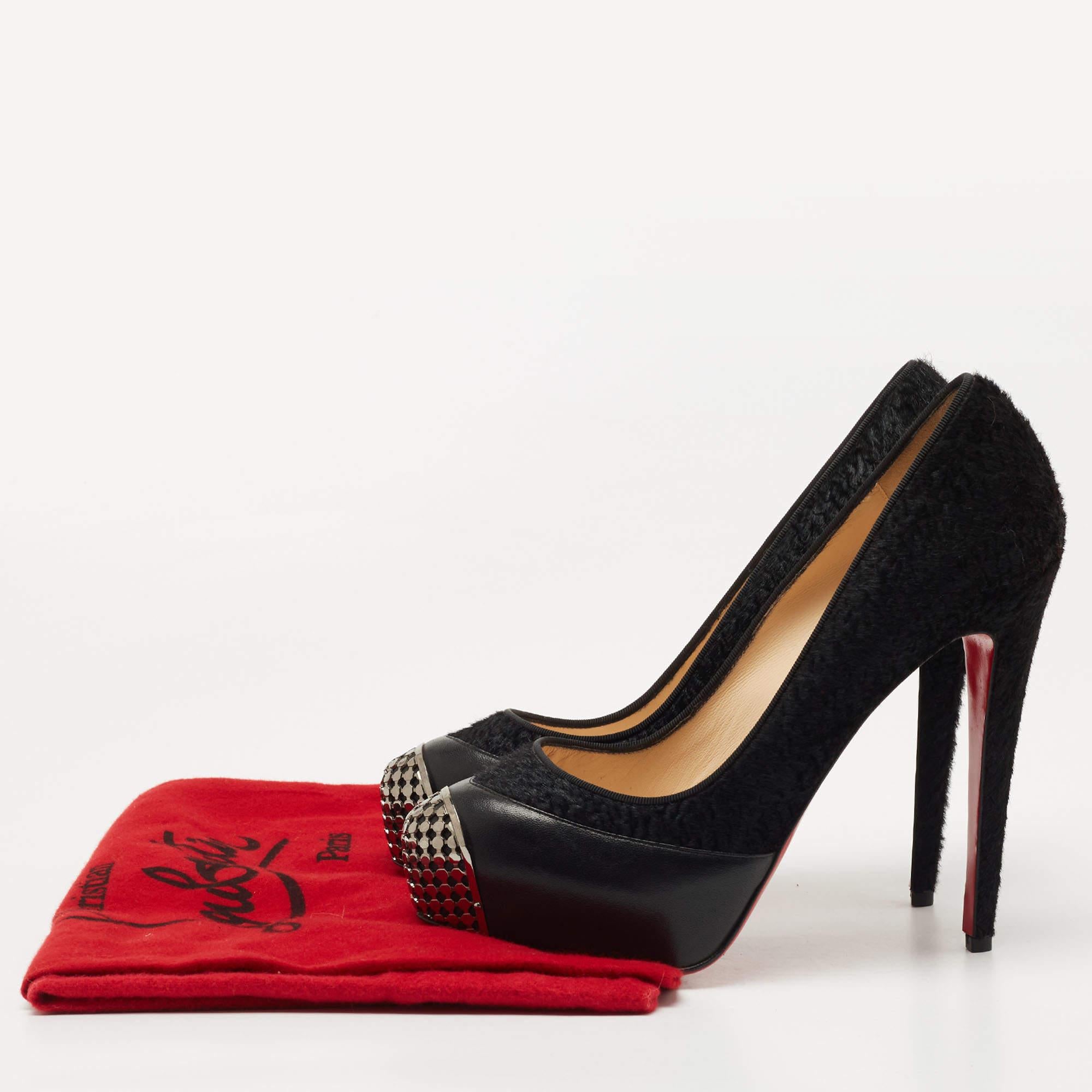 Christian Louboutin Black Calfhair and Leather Maggie Pumps Size 40 For Sale 3