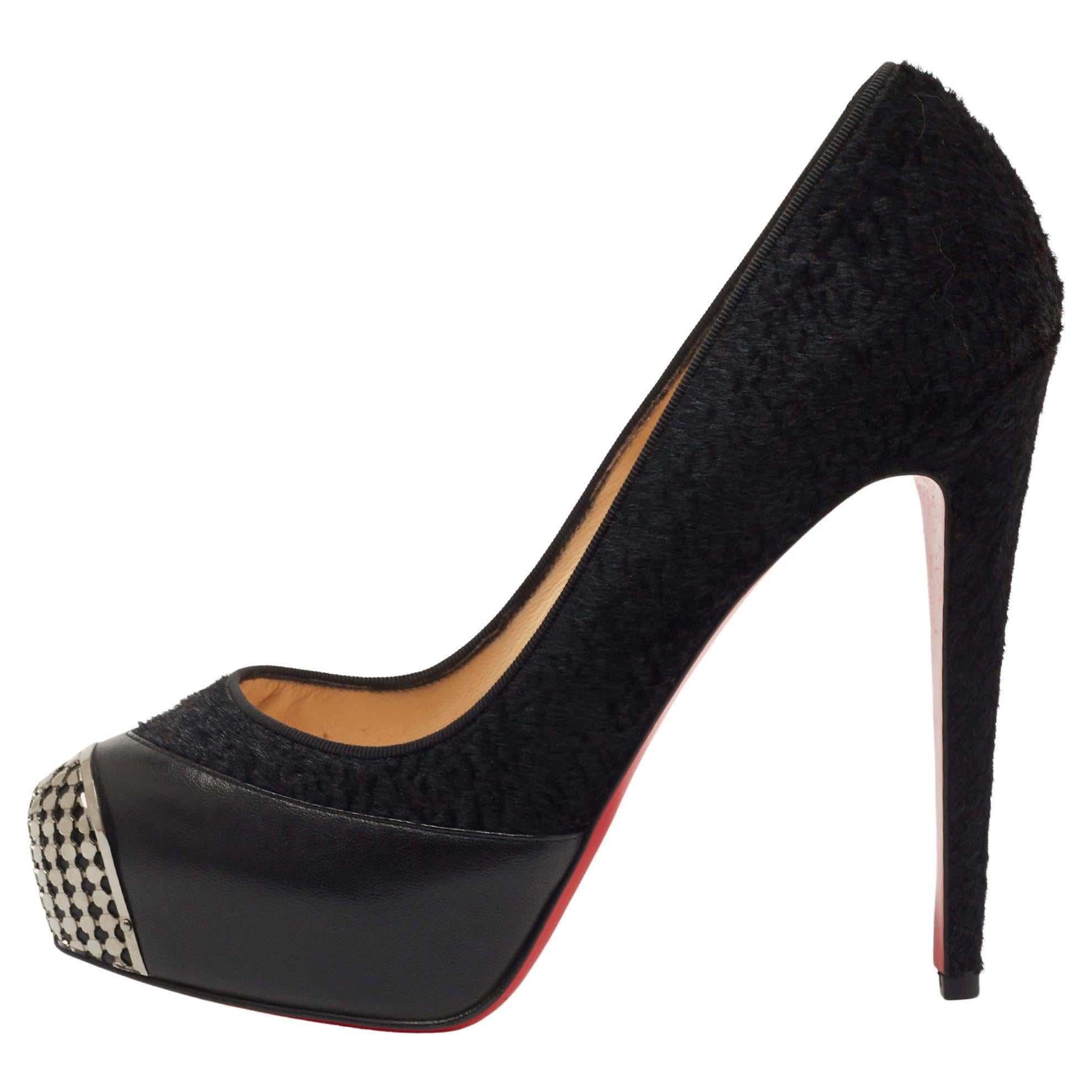 Christian Louboutin Black Calfhair and Leather Maggie Pumps Size 40 For Sale
