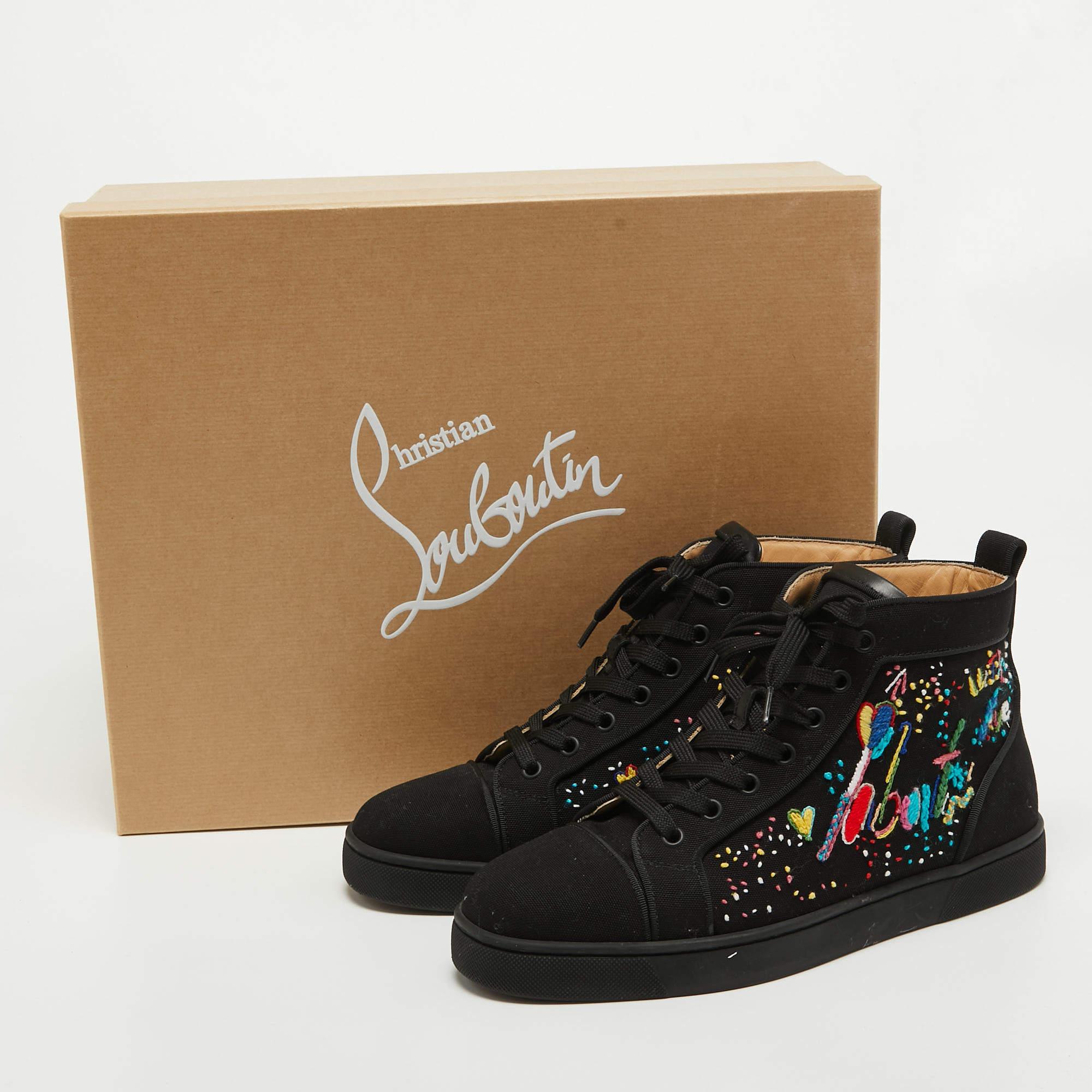 Christian Louboutin Black Canvas Embroidered Louis Orlato Sneakers Size 40 1