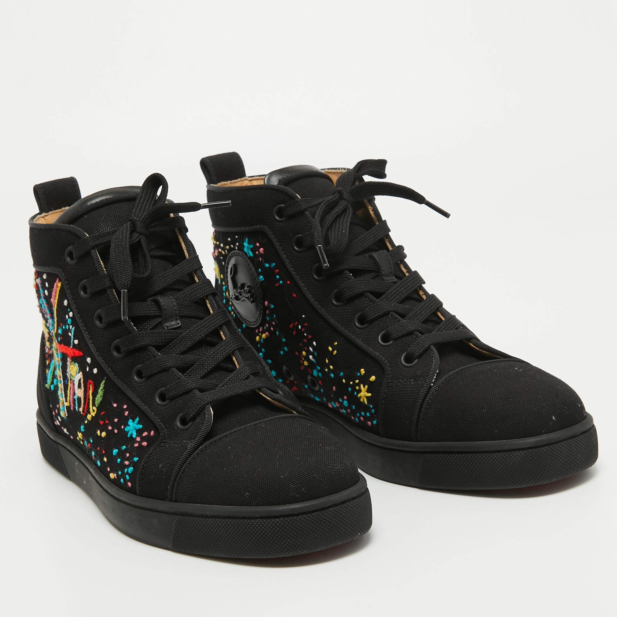 Christian Louboutin Black Canvas Embroidered Louis Orlato Sneakers Size 40 4