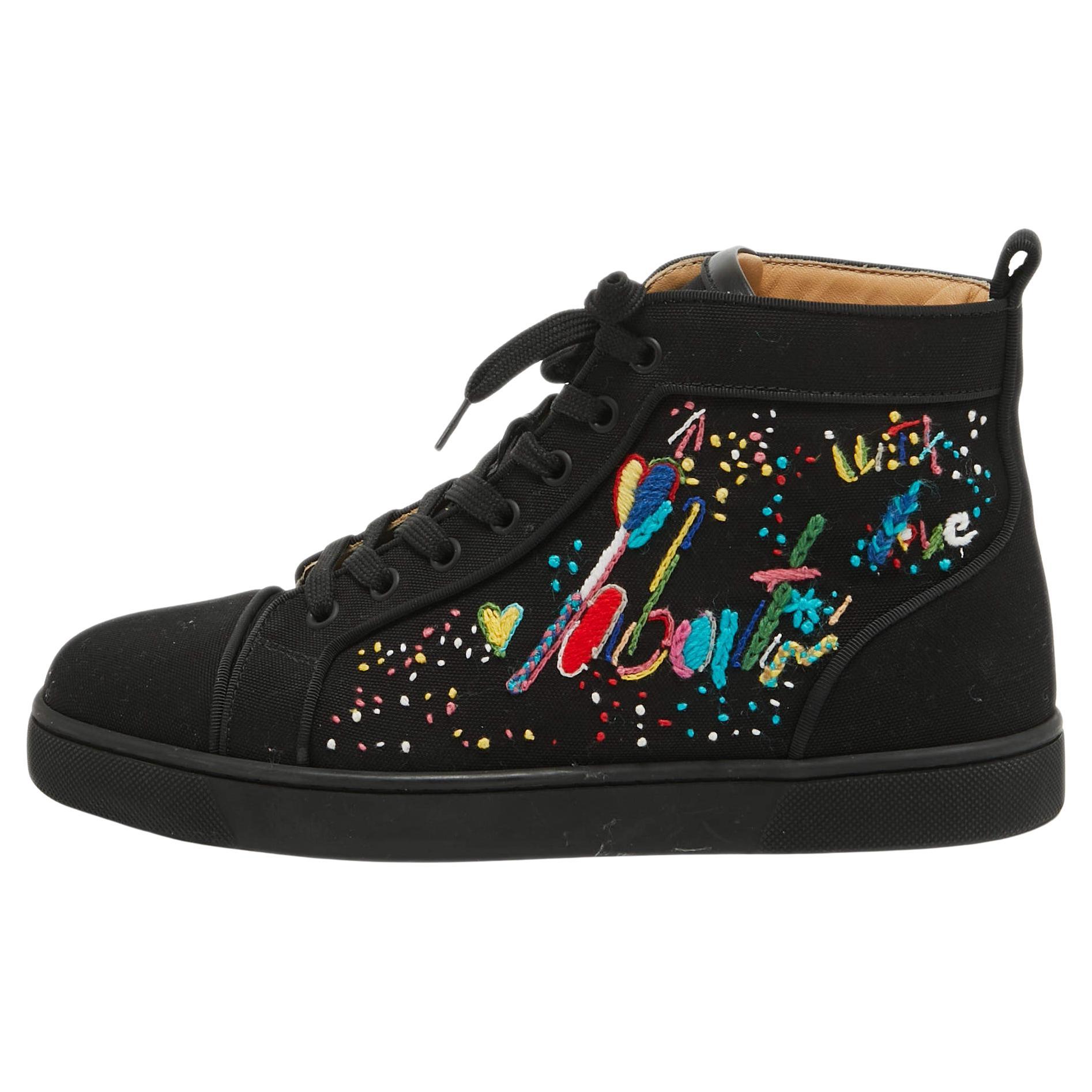 Christian Louboutin Black Canvas Embroidered Louis Orlato Sneakers Size 40