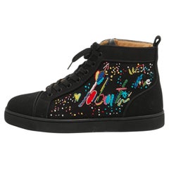 Christian Louboutin Black Canvas Embroidered Louis Orlato Sneakers Size 40